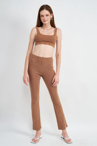 Full view of HIGH WAIST RIB FLARED PANTS-brown