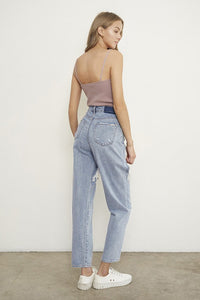 View of the back of HIGH RISE STRAIGHT JEANS