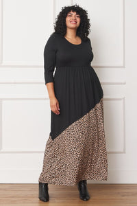 Front of Asymmetrical Leopard Accent Maxi Dress