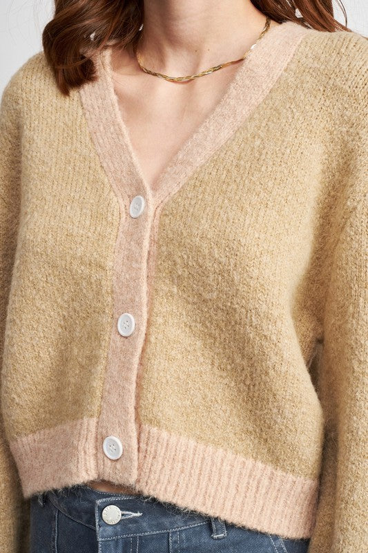 V NECK CONTRASTED CARDIGAN