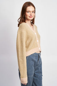 V NECK CONTRASTED CARDIGAN