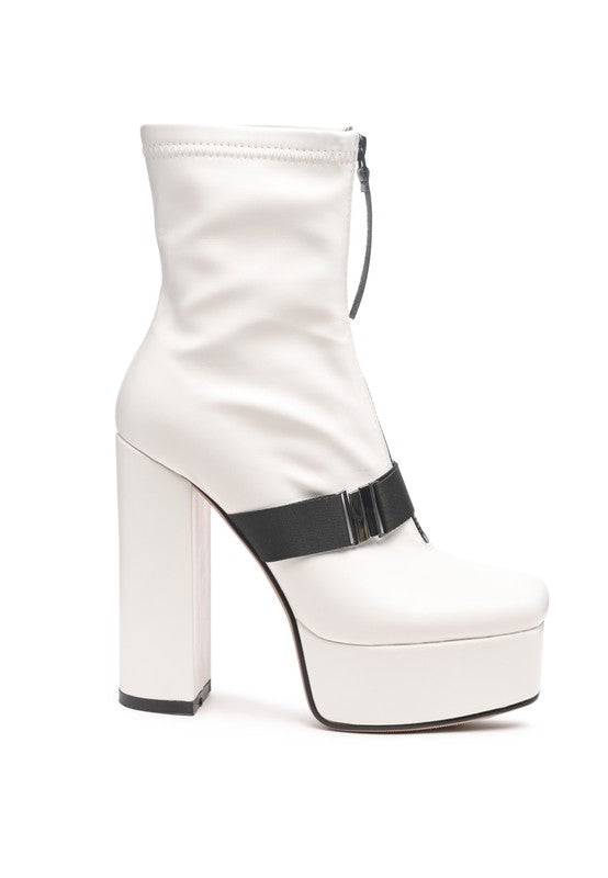 White BOOMER CHUNKY HIGH BLOCK HEEL BOOTS