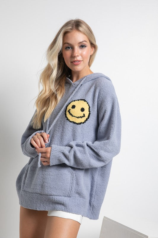 Fuzzy Cozy Hooded Smiley Sweater