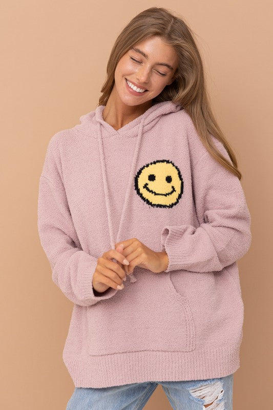 Fuzzy Cozy Hooded Smiley Sweater