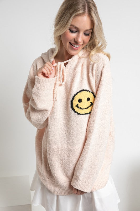 Fuzzy Cozy Hooded Smiley Sweater