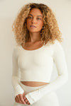 Close up of top Seamless Long Sleeve Biker short Set