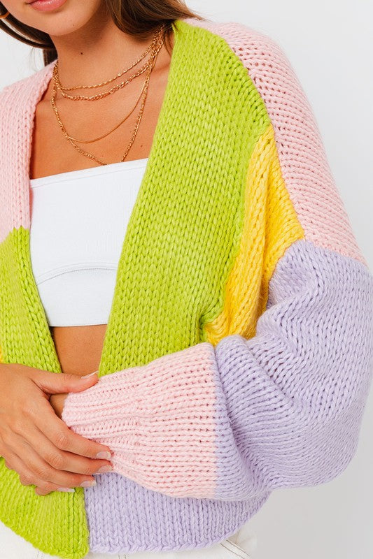 COLOR BLOCK SWEATER CARDIGAN