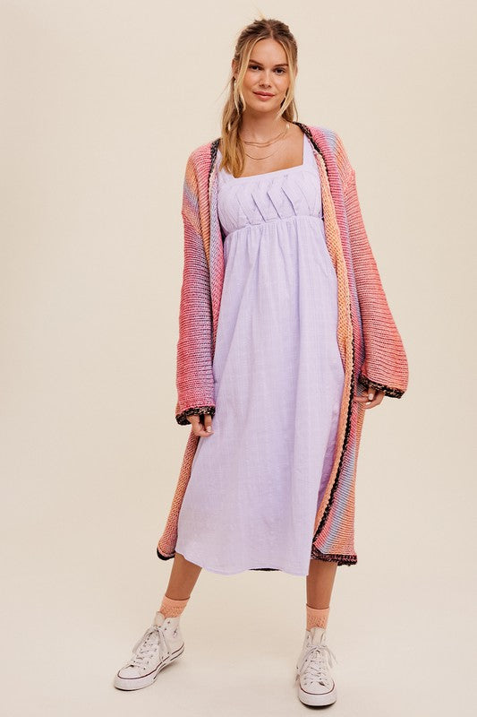 Multi Color Gradation Long Knit Open Cardigan