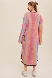 Multi Color Gradation Long Knit Open Cardigan