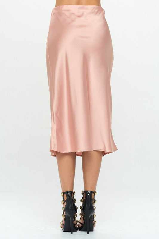 Solid Stretch Satin Midi Skirt - East Hills Casuals