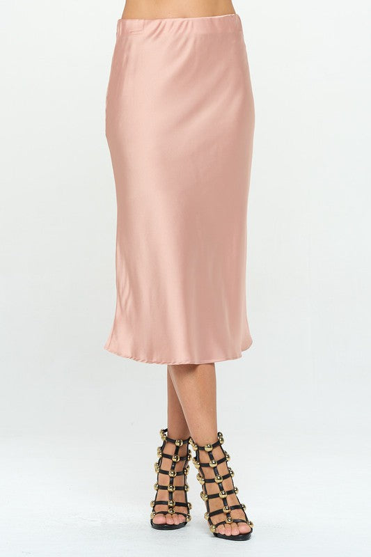 Cute Made in USA Solid Stretch Satin Midi Skirt