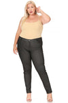 Front view of Plus size, stretchy, pull up, full length jeggings-black