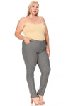 Front view of Plus size, stretchy, pull up, full length jeggings-gray