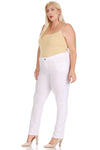 Side view of Plus size, stretchy, pull up, full length jeggings-white