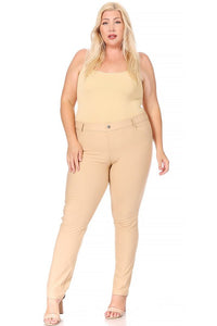 Front view of Plus size, stretchy, pull up, full length jeggings-carme