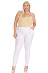 Front view of Plus size, stretchy, pull up, full length jeggings-white