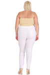 Back view of Plus size, stretchy, pull up, full length jeggings-white