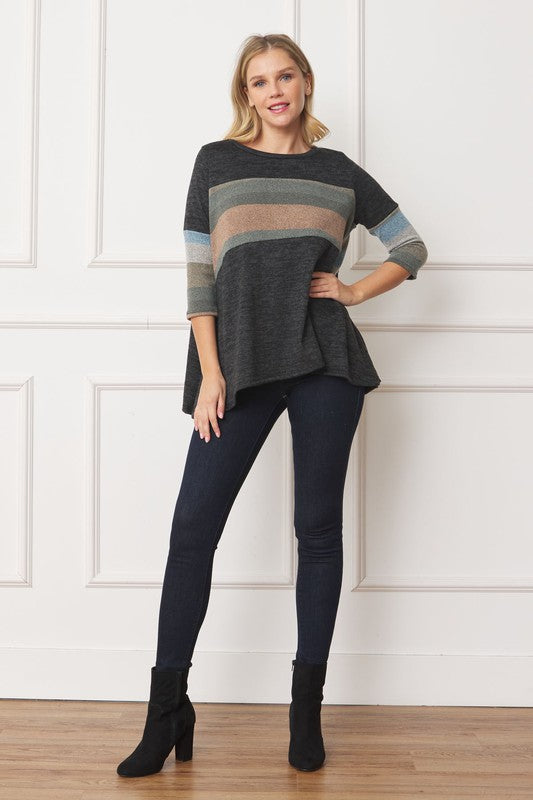 Knit Stripe Panel A Line Tunic