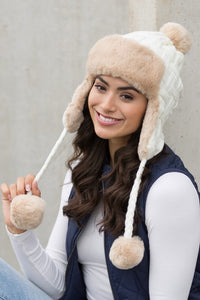 Cable Weave Pom Trapper Hat