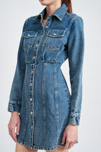 DENIM SHIRT DRESS WTIH CINCHED WAIST