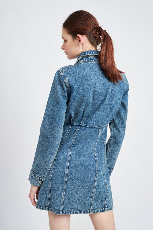 DENIM SHIRT DRESS WTIH CINCHED WAIST