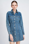 DENIM SHIRT DRESS WTIH CINCHED WAIST