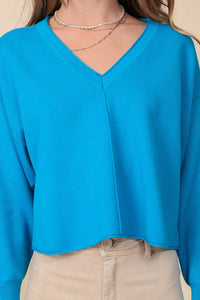 SOLID DROP SHOULDER V NECK TOP