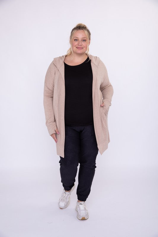 Curvy Longline Hooded Cardigan with Pockets