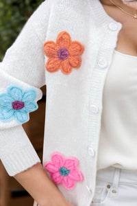 Flower Dropped Shoulder Long Sleeve Cardigan