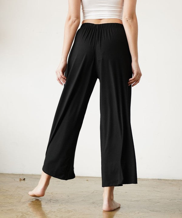 Back view of BAMBOO WIDE PANTS ANKLE LENGTH