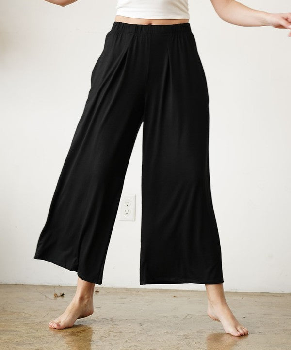 Black BAMBOO WIDE PANTS ANKLE LENGTH