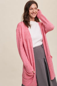 Two Pocket Open-Front Long Knit Cardigan