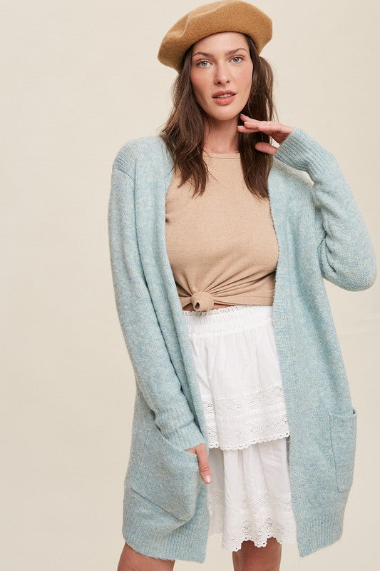 Two Pocket Open-Front Long Knit Cardigan