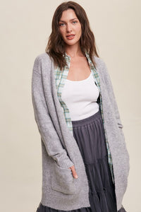 Two Pocket Open-Front Long Knit Cardigan