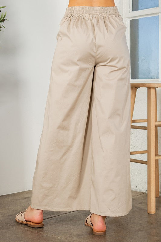 Back view of Cotton Wide Leg Pants with Side Pockets