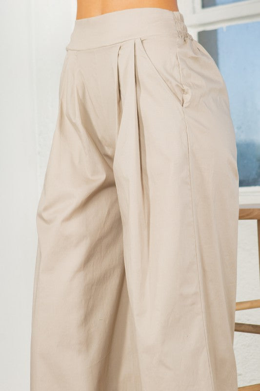 Front view of Cotton Wide Leg Pants with Side Pockets