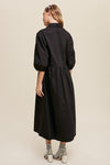 Button Front Puff Sleeve Babydoll Maxi Dress