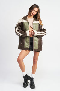 COLOR BLOCK OVERSIZED BIKER JACKET