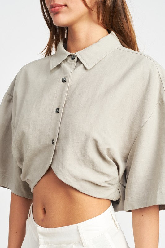 WIDE SLEEVE CROPPED SHIRT