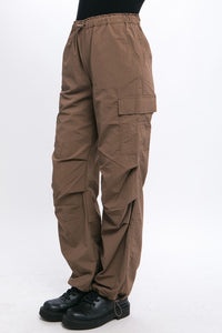 Side view of Loose Fit Parachute Cargo Pants-brown