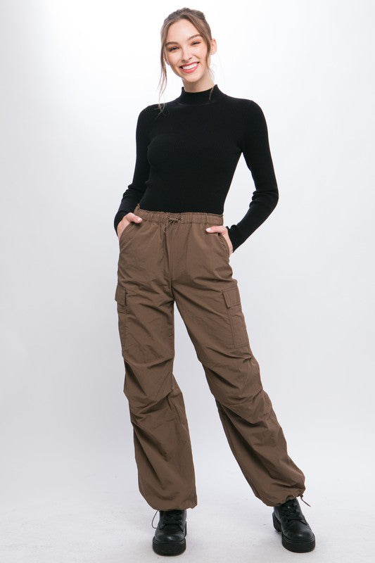 Full view of Loose Fit Parachute Cargo Pants-brown