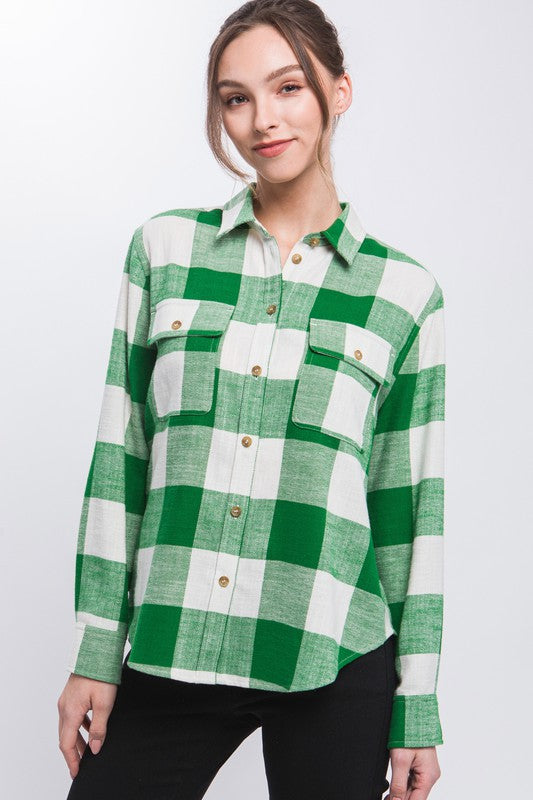 Lightweight Plaid Button Down Top