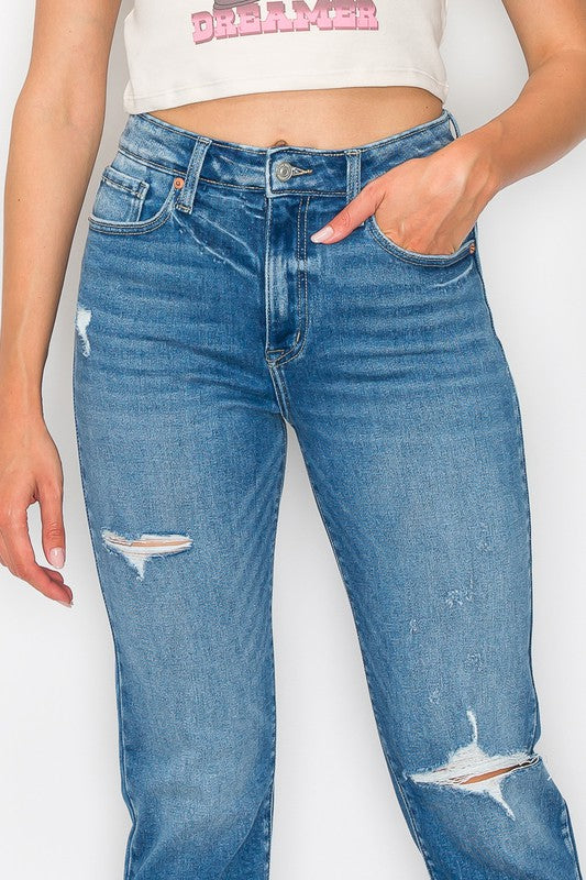 HIGH RISE TAPERED LEG JEANS