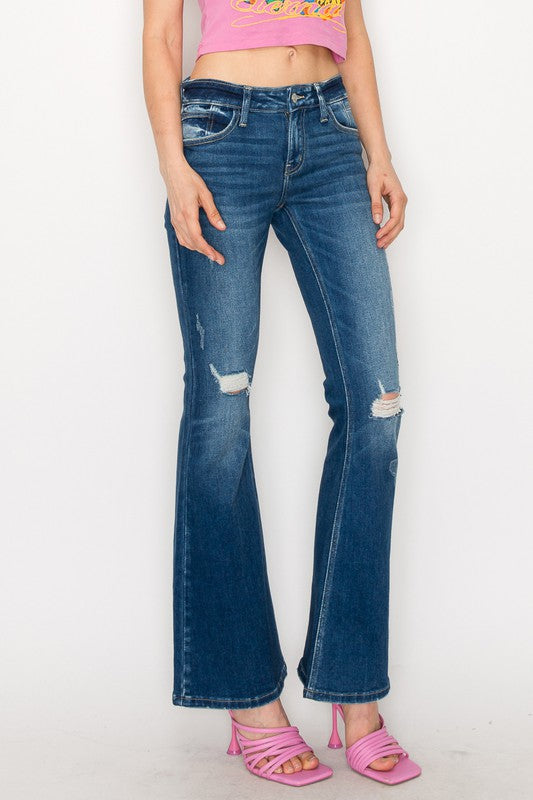 PLUS SIZE - LOW RISE STRETCH VINTAGE FLARE JEANS