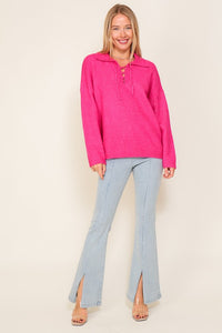 Sweater Top with V-Shape Criss Cross Tie Neck