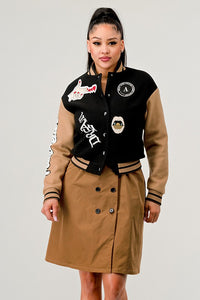 Brown Athina Black Queen letterman Jacket