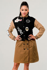 Recommended women's Athina Black Queen letterman Jacket