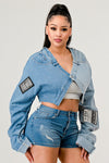 Denim Patched X-Contrast Top for summer