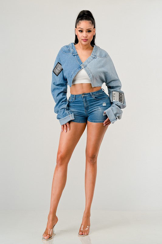 Denim Patched X-Contrast Top for teens