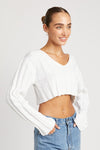 WIDE RIB LONG SLEEVE V NECK TOP